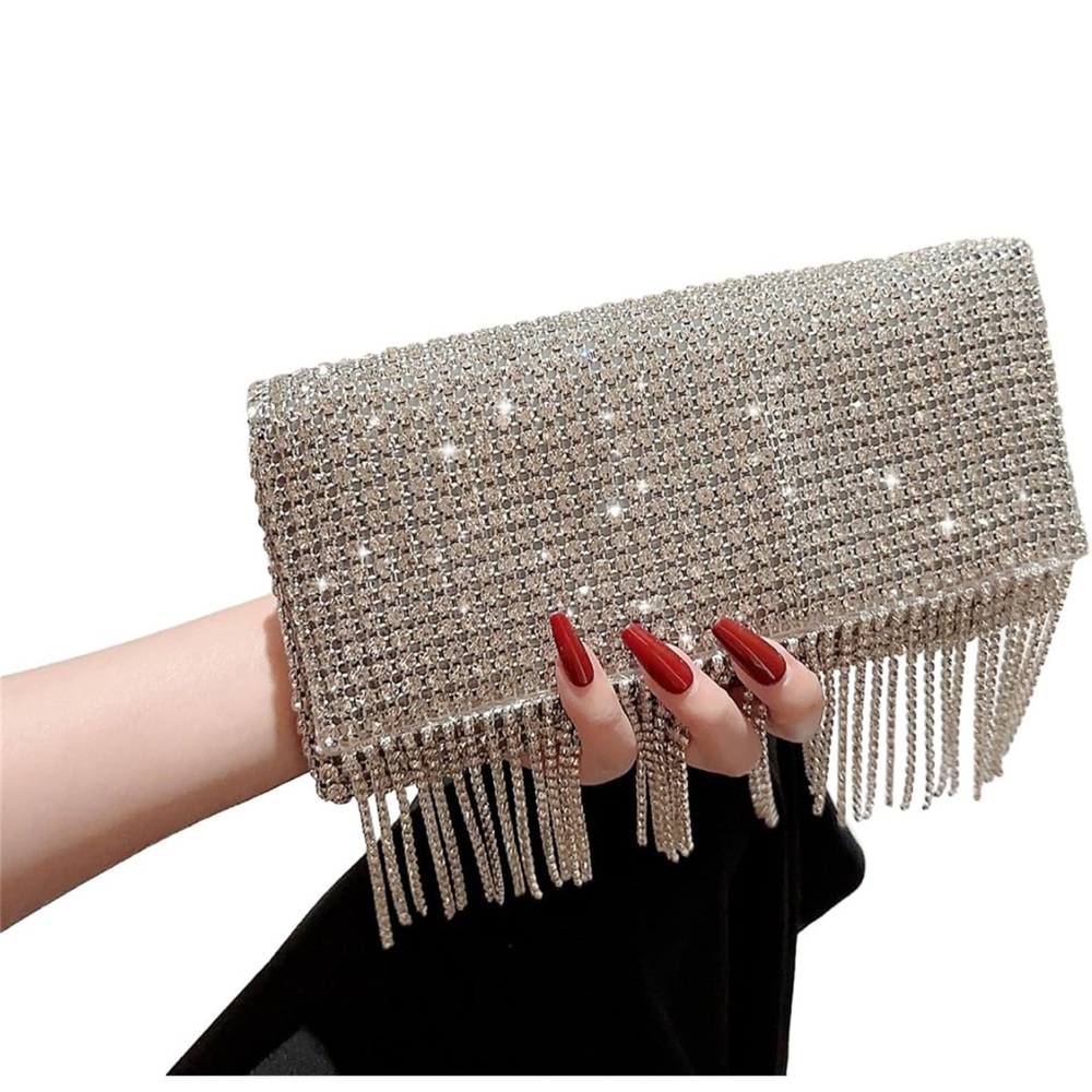 Fabulous Rhinestone clutch with shoulder chain. Rhinestone dangles! Zipper 9”x5”